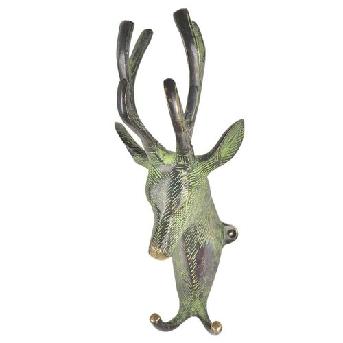 Brass Deer Wall Hook with Patina from India