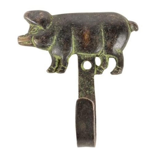 Brass Pig Wall Hook with Patina from India