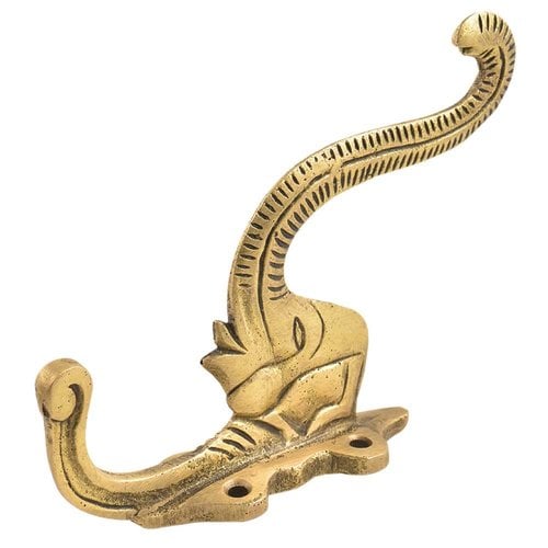 Brass Elephant Head with Trunk Wall Hook from India