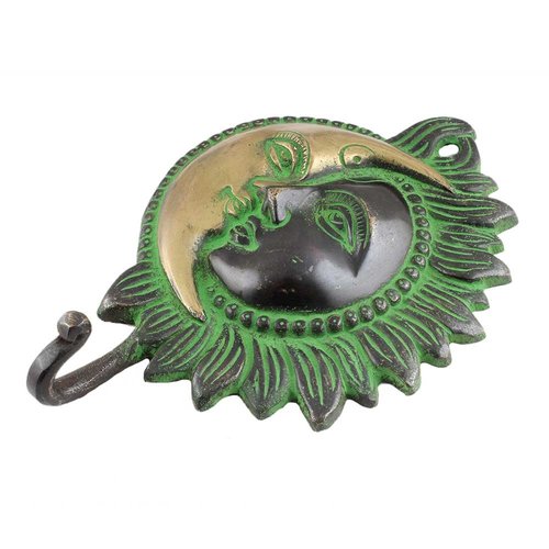 Brass Sun Moon Wall Hook with Patina from India