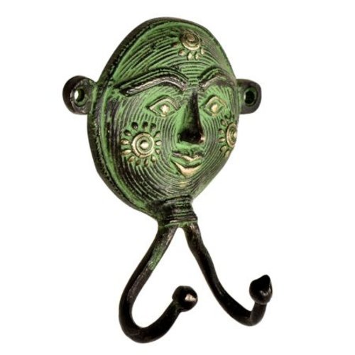 Brass Tribal face Hook with Patina