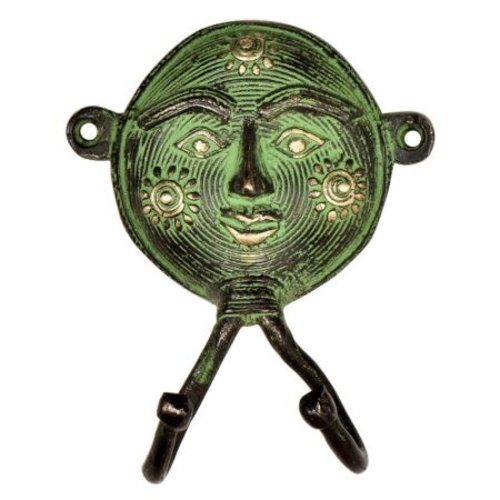 Brass Tribal face Hook with Patina Brass Tribal face Hook with Patina