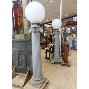 Pair of Gray Fluted Street Lamps