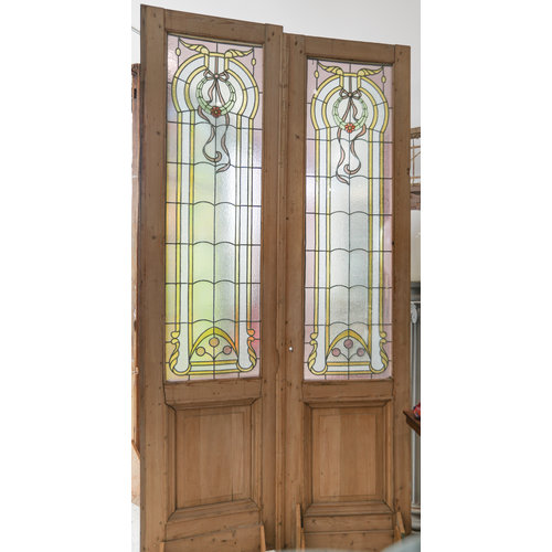 Pair of 1 Panel Stained Glass Double Doors