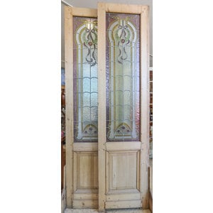 Pair of 1 Panel Stained Glass Double Doors