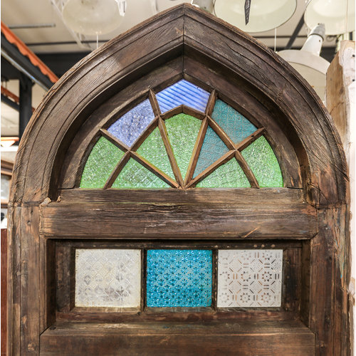 Indian Teak Door w/ Stained Glass