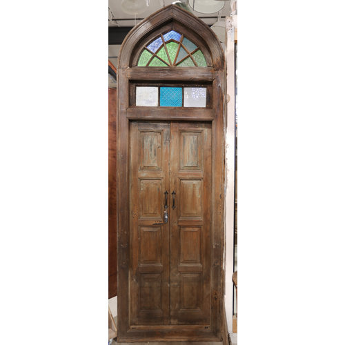 Indian Teak Door w/ Stained Glass