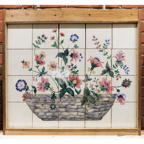 Flower Basket Painted on Tiles - 20 Tile Set Flower Basket Painted on Tiles - 20 Tile Set