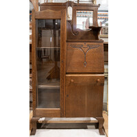 Oak Secretary with Display Case