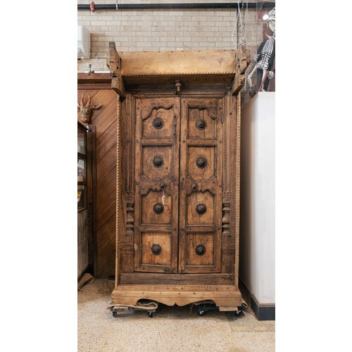 Ornate Indian Wood Cabinet with Iron Rivets