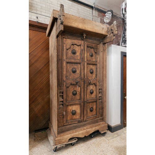 Ornate Indian Wood Cabinet with Iron Rivets