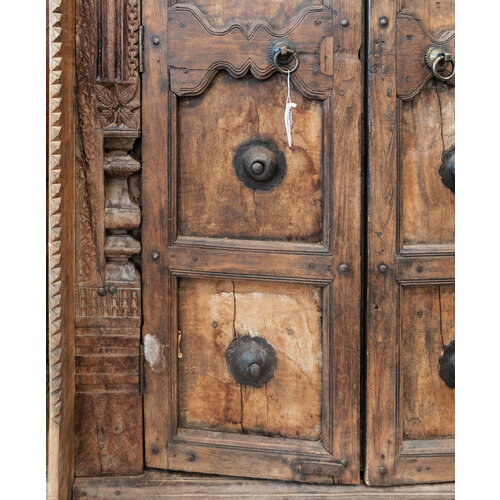 Ornate Indian Wood Cabinet with Iron Rivets