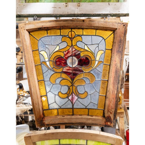 Amber + Light Blue  Beveled Center Stained Glass Window