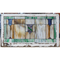 Purple & Green Crest Stained Glass Window