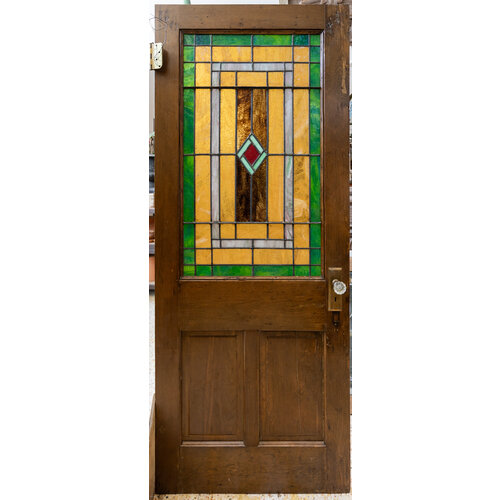 Red Diamond + Green Border Half Glass Victorian Door