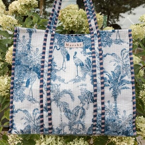 Marshé Handmade Block Print Quilted Tote - Nature