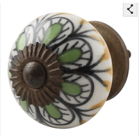 Pea Green Ceramic Floral Dresser Knob