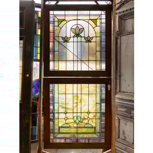 Amber Stain Glass with Lily Pad Design Pair Amber Stain Glass with Lily Pad Design Pair