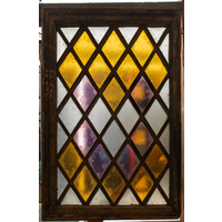 Tudor Style Pink & Orange Diamond Stained Glass Window