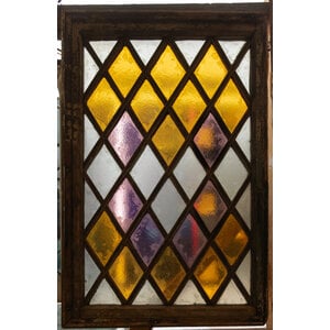 Tudor Style Pink & Orange Diamond Stained Glass Window
