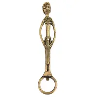 Brass Bottle Opener Standing Tribal Man Round Opener