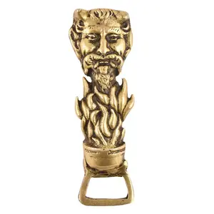 Bearded Man Face Bottle Opener Over Fire Torch