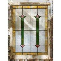 Two Tulip + Yellow Border Stained Glass Window