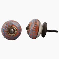 Turquoise Orange Leaf Drawer Knob