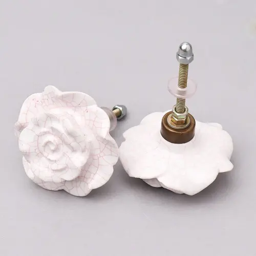 White And Pink Rose Crackle Ceramic Knob