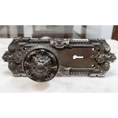 Late 1800s Norwalk "Flanders" Pattern Door Knob + Escutcheon Late 1800s Norwalk "Flanders" Pattern Door Knob + Escutcheon