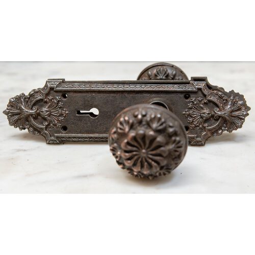 1800s Cast Iron Art Nouveau Door Knob + Escutcheon 1800s Cast Iron Art Nouveau Door Knob + Escutcheon