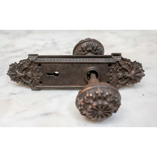 1800s Cast Iron Art Nouveau Door Knob + Escutcheon