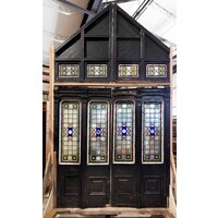 1800's English Stained Glass Panels w/ Transom