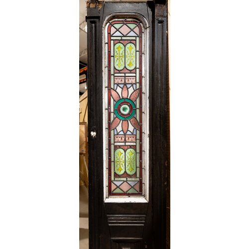 1800's English Stained Glass Sidelights w/ Transom
