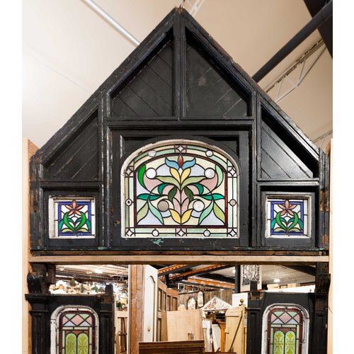 1800's English Stained Glass Sidelights w/ Transom