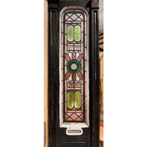 1800's English Stained Glass Sidelights w/ Transom