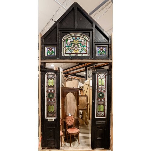 1800's English Stained Glass Sidelights w/ Transom 1800's English Stained Glass Sidelights w/ Transom