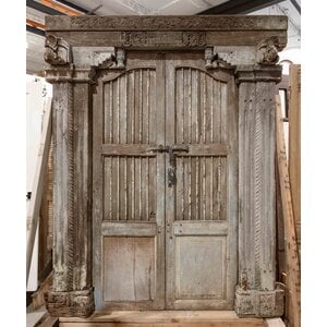 Large Traditional Hand Carved Teak Wood Double  Doors  with Frame