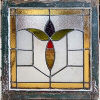 Purple Flower Green Leaves Stained Glass Window