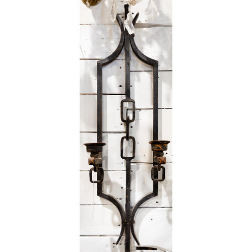 Pair of Iron Candle Holders with Chain Links Pair of Iron Candle Holders with Chain Links