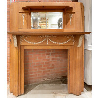 Late 1880s Oak Mantel with Mirror and Decorative Swags