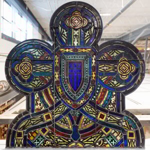 Re-leaded 1800's Trefoil Hand Painted and Kiln fired Glass No.2