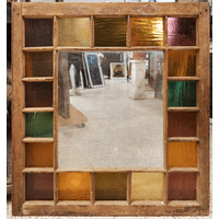 Yellow + Red + Green Wavy Glass Queen Anne Window