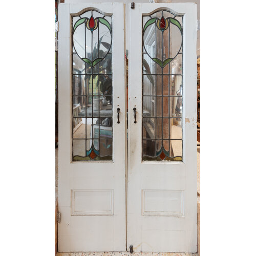 Red Tulip + Green Leaves Double Doors from England