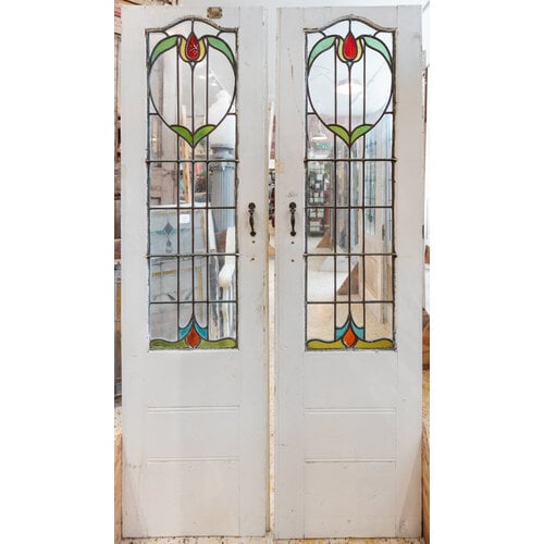 Red Tulip + Green Leaves Double Doors from England