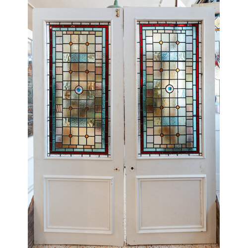 Multi-Colored Victorian Stained Glass Double Doors from England
