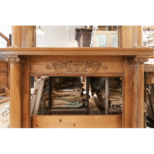 Tiger Oak Mantel with Beveled Mirror + Egg and Dart Trim