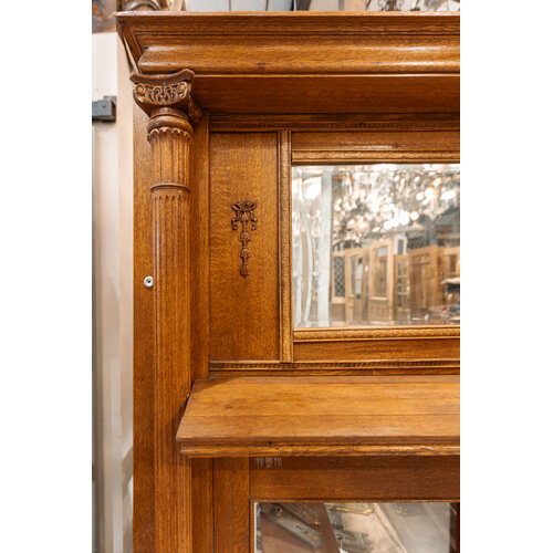 Hand Carved Ornate Tiger Oak Wood Mantel with Mirror