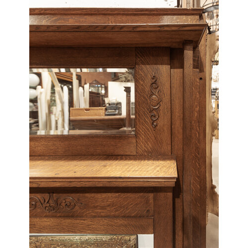 Tiger Wood Oak Mantel with Beveled Mirror