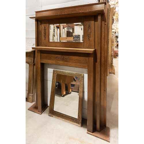 Tiger Wood Oak Mantel with Beveled Mirror